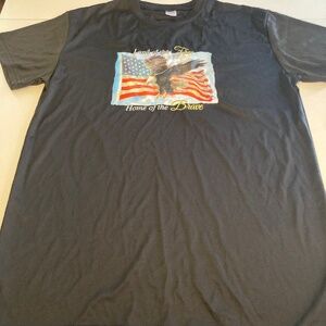 Land of the Free Home of the Brave America Eagle Large T Shirt in Black